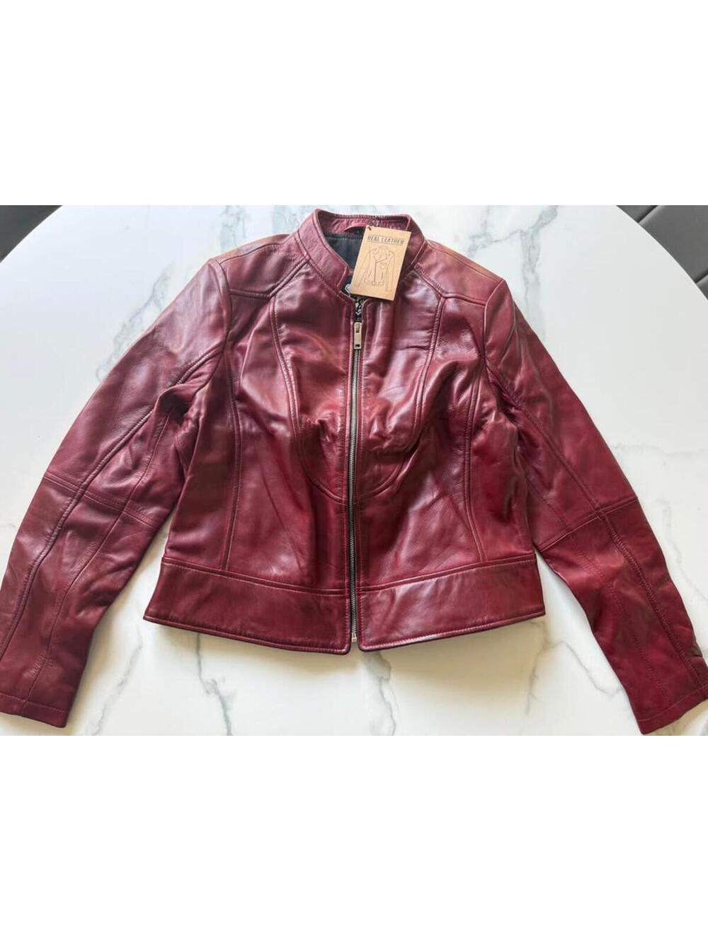 Real Leather Jacket Burgundy Size L